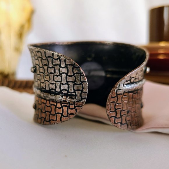 Copper and Silver Antiqued Cuff - Picture 2 of 2